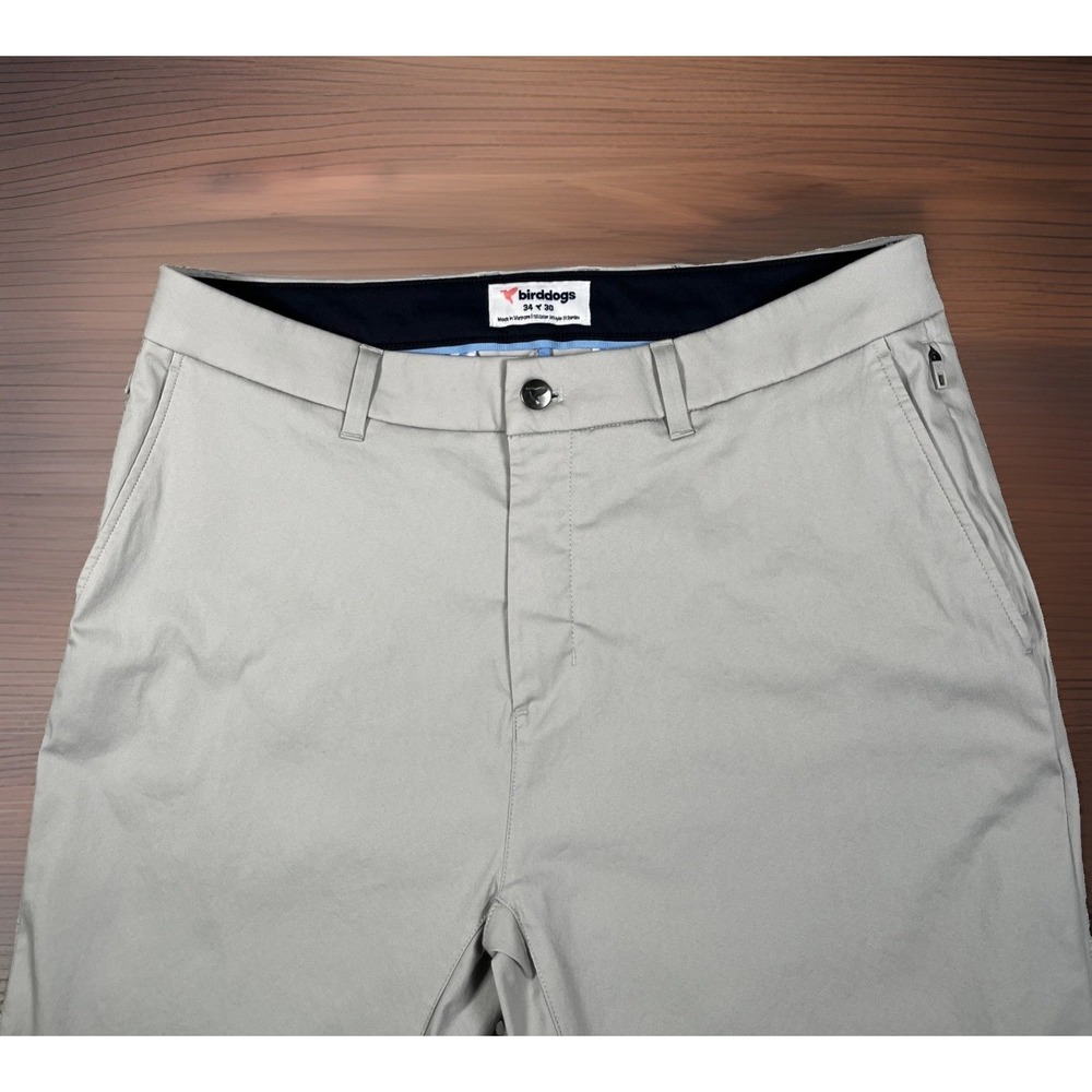 Birddogs Mens 34 x 28 Chino Pants Gray Stretch Cotton Flat Front Golf Casual